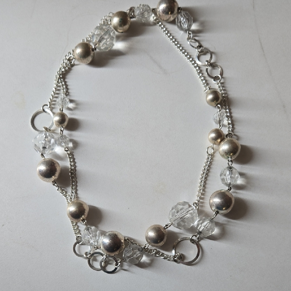 Silver-Tone Bead and Crystal Layered Necklace